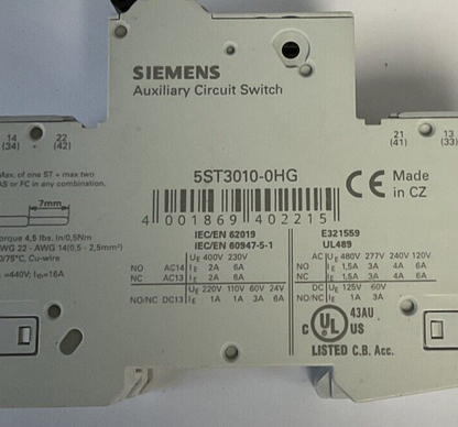 SIEMENS 5J4230-7HG41 CIRCUIT BREAKER 30A AUXILIARY CIRCUIT SWITCH