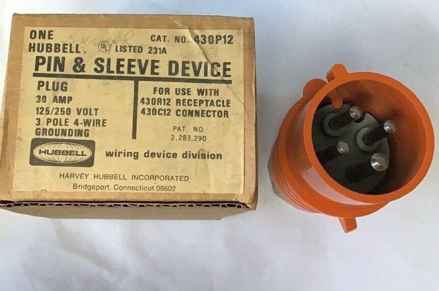 HUBBELL 430P12 PIN&SLEEVE  30AMP 125/250V 3POLE 4-WIRE GROUNDING