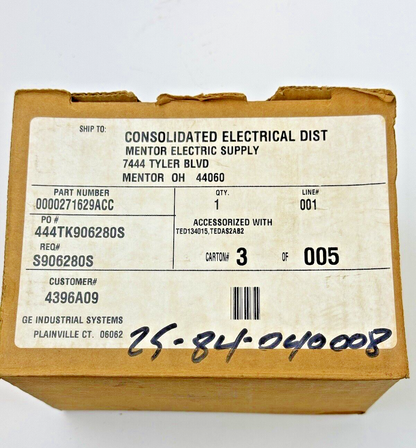 GE - TED134015 - IND. CIRCUIT BREAKER W/ AUX SWITCH - 15A, 480 VDC, 3 POLE - NEW