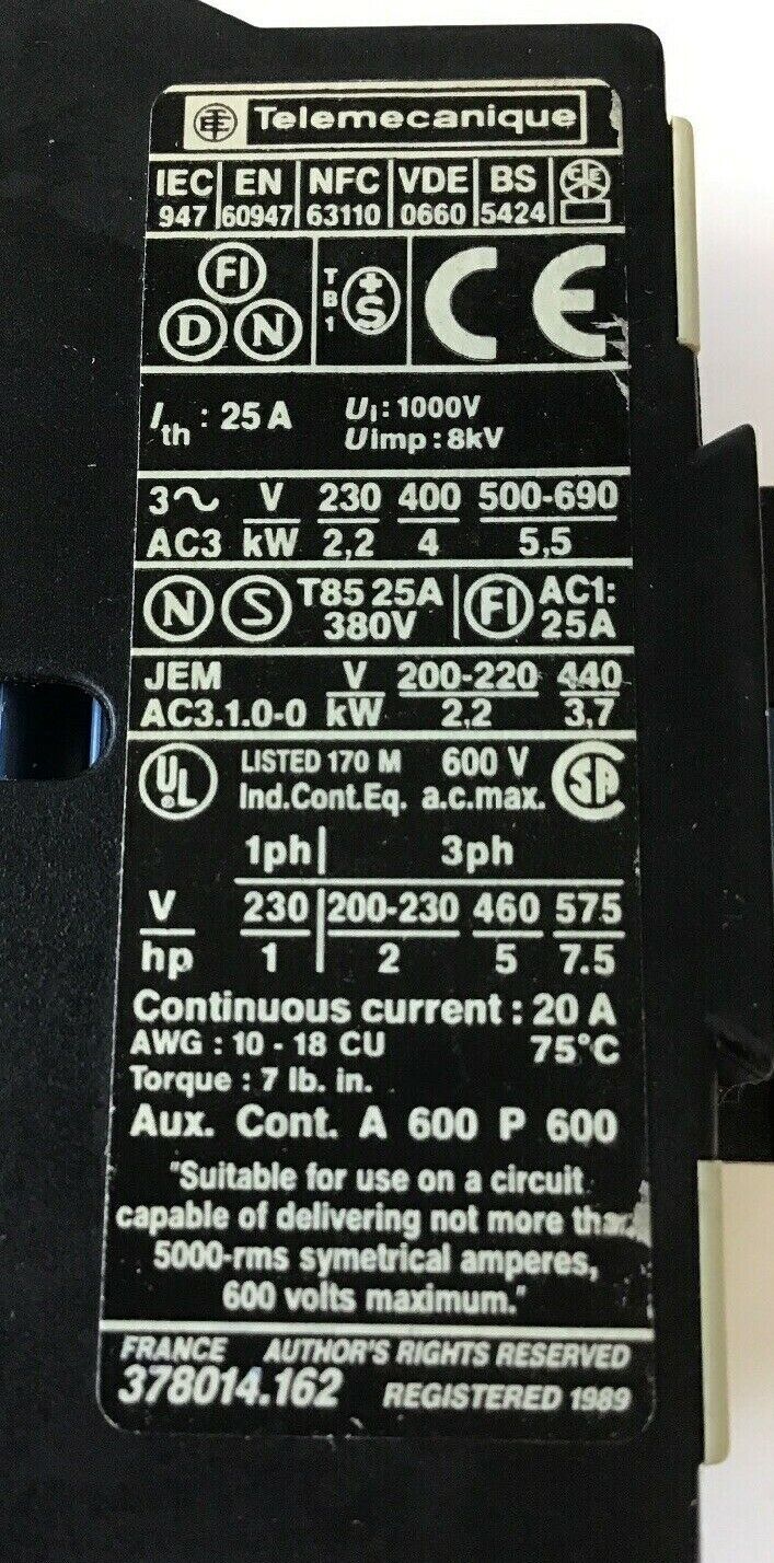 TELEMECANIQUE LP1 D09 10 CONTACTOR RELAY 24 VDC