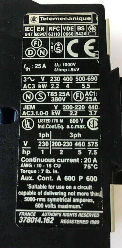 TELEMECANIQUE LP1 D09 10 CONTACTOR RELAY 24 VDC