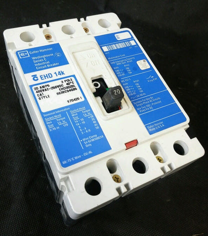Cutler Hammer EHD EHD3020L 20 Amp 3 Pole 480 VAC 250 VDC Circuit Breaker