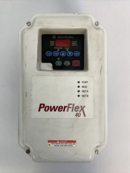 ALLEN BRADLEY 22B-D4P0C104 POWER FLEX 40 AC DRIVE FRN 6.02 OUTPUT 0-460VAC INPUT