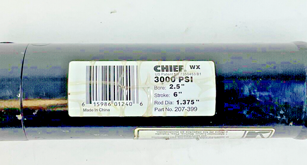 CHIEF WELDED HYDRAULIC CYLINDER 207-399 3000PSI 2.5"BORE 6"STROKE 1.375"ROD DIA