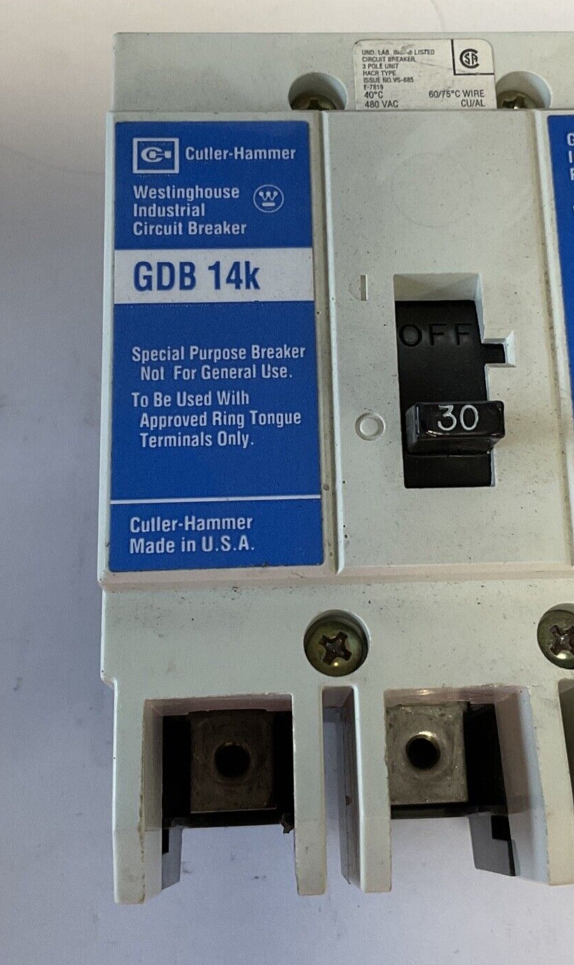WESTINGHOUSE GDB 14K CIRCUIT BREAKER 30A 480VAC 3POLE 50/60HZ GDB3030