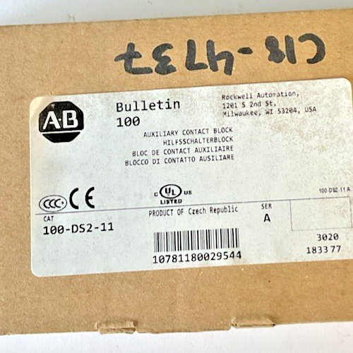 ALLEN BRADLEY 100-DS2-11 AUXILIARY CONTACT BLOCK SER.A