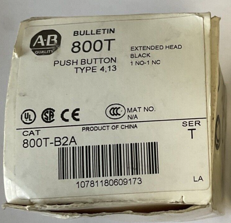 ALLEN BRADLEY 800T-B2A SER.T PUSH BUTTON EXTENDED HEAD BLACK