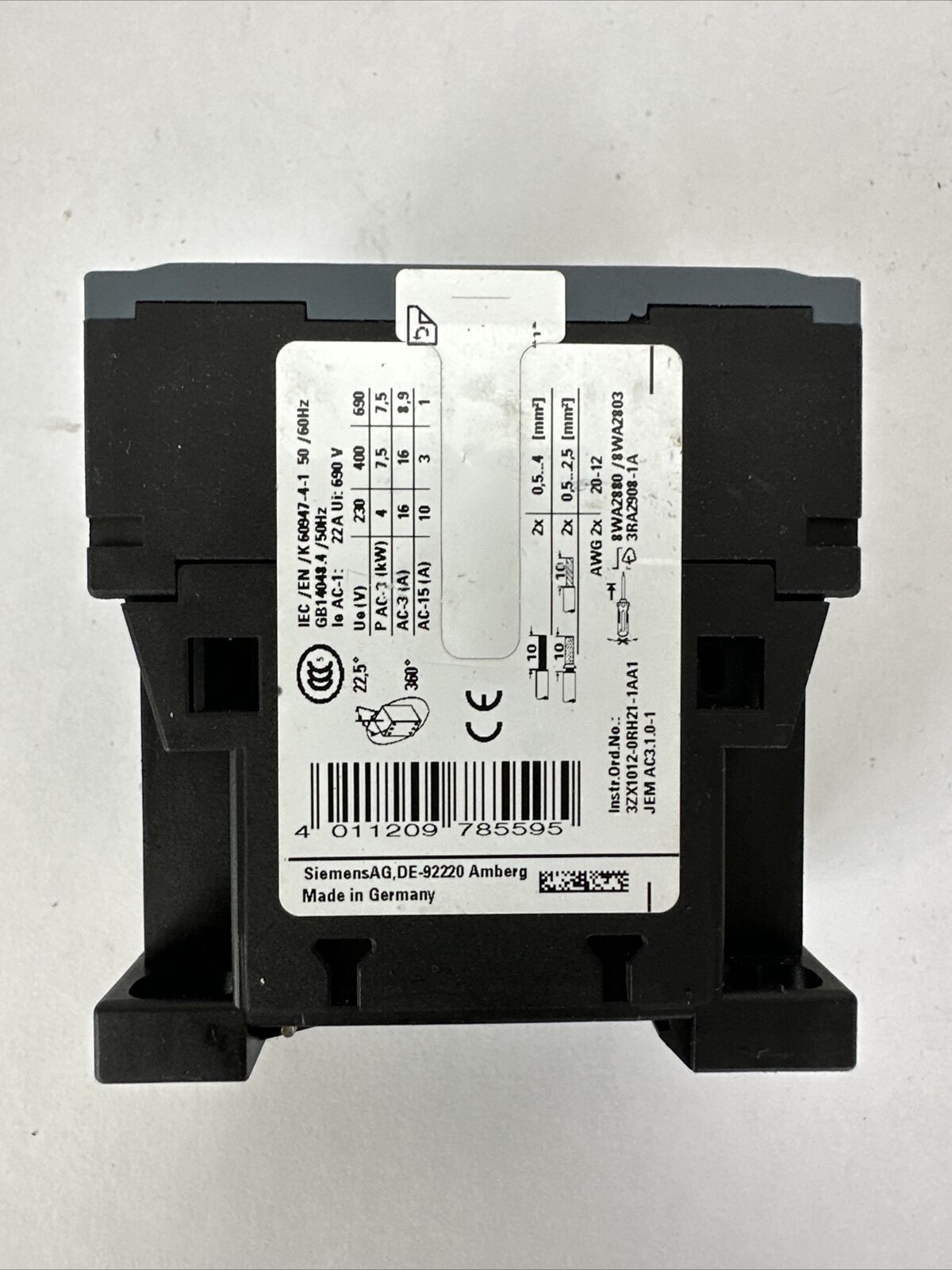 SIEMENS 3RT2018-2BB42 CONTACTOR 20A 600VAC COIL 24VDC