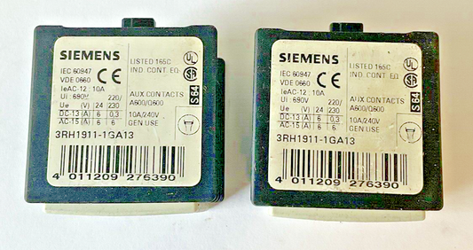 SIEMENS 3RH1911-1GA13 AUXILIARY CONTACT 10A 240V****LOTOF2****