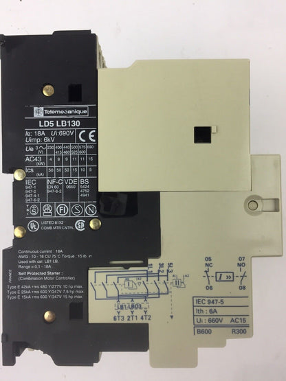 TELEMECANIQUE LD5LB130 REVERSING STARTER WITH LA1-LB015