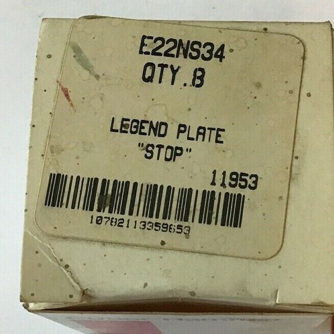 CUTLER HAMMER E22NS34 LEGEND PLATE "STOP" ***LOTOF8***