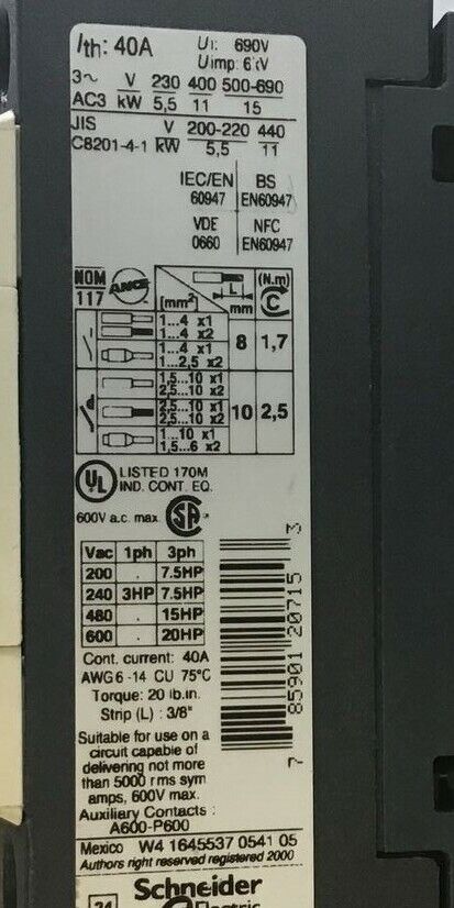 TELEMECANIQUE LC1D25 CONTACTOR W/130299 RELAY