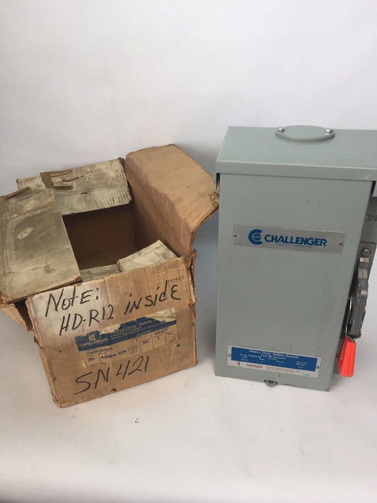 CHALLENGER RHDN321SN HEAVY DUTY SAFETY SWITCH 240VAC 30AMP 3PH 7-1/2HP RAINPROOF