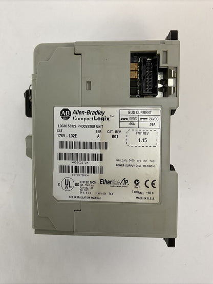 ALLEN BRADLEY 1769-L32E SER A CAT REV B01 F/W REV 1.15 LOGIX 5332E PROCESSOR