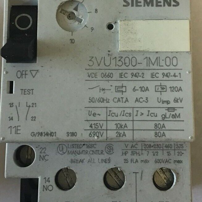 SIEMENS 3VU1300-1ML00 STARTER MOTOR PROTECTOR 600VAC CAT.A ***LOTOF2***