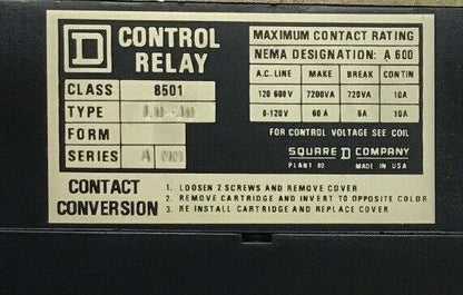 SQUARE D 8501 L0-30 MAGNETIC CONTROL RELAY SER.A COIL120-60/110-50 MM