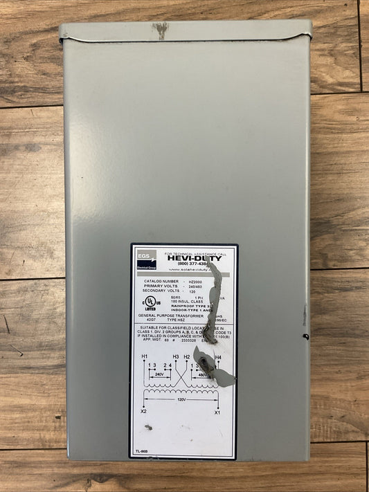 EGS HZ2000 HEVI-DUTY TRANSFORMER PRI VOLTS 240/480 SEC VOLTS 120 1PH 2.0KVA