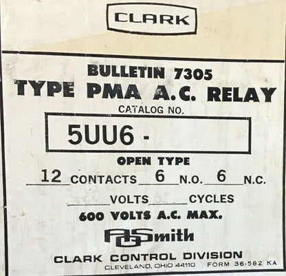 JOSLYN CLARK 5UU6-76 PMA  A.C.RELAY 12 CONT. 6N.O./6N.C. 10AMP 600VAC