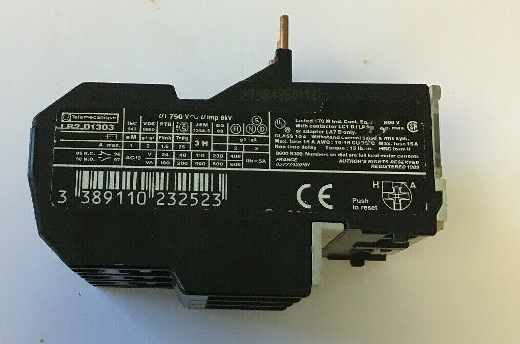 TELEMECANIQUE LR2 D1303 THERMAL OVERLOAD RELAY 600VAC 0.25-0.40A