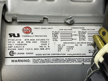 GAST RTEGENAIR R2103 UD MOTORS J311X K37JXEG-173 1/3HP 3450RPM 115/208-230V