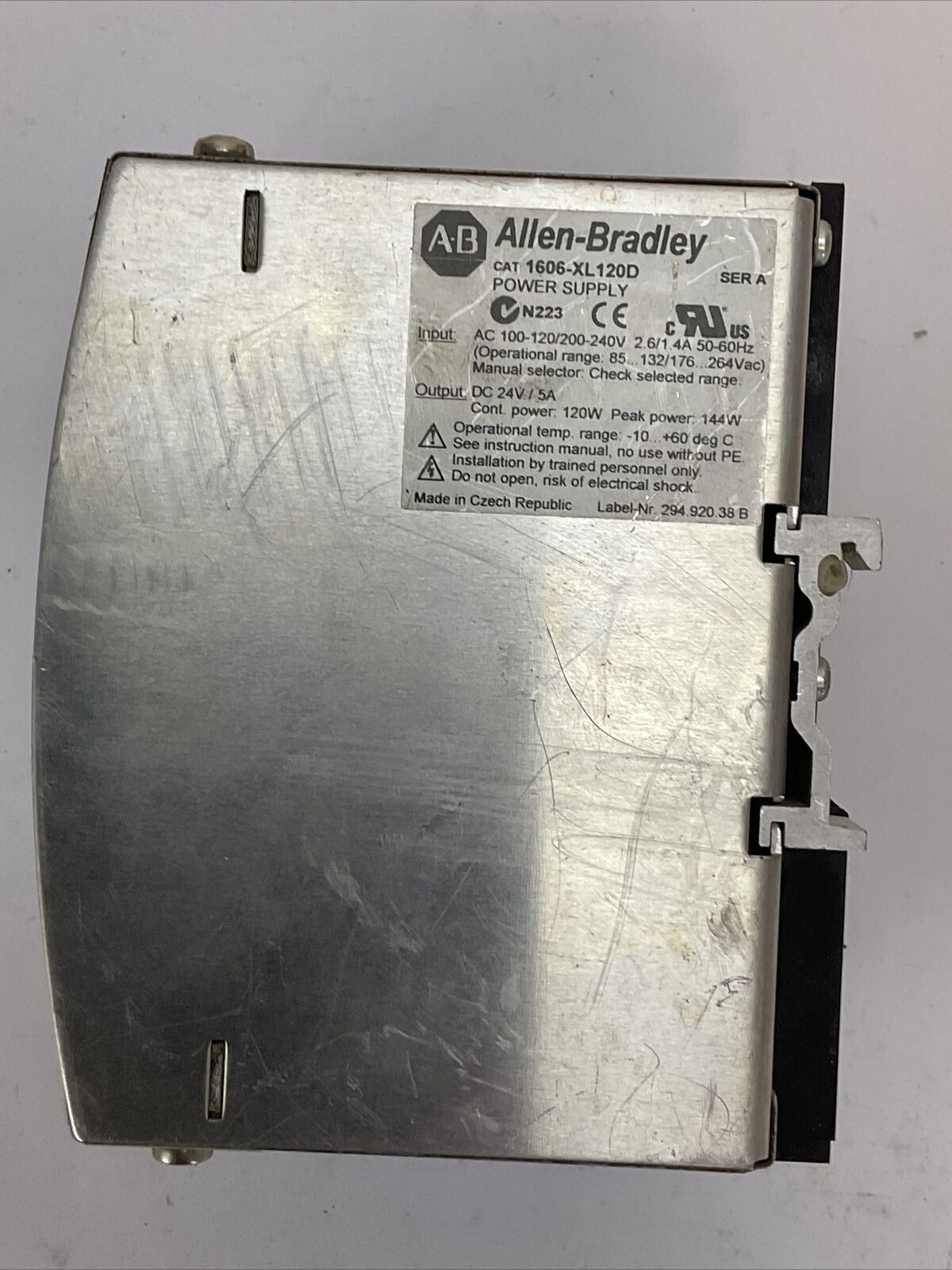 ALLEN BRADLEY 1606-XL120D POWER SUPPLY SER A OUTPUT 24VDC 5A INPUT 100-120/200-