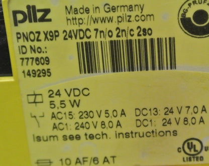 PILZ PNOZ X9P - SAFETY RELAY - 24VDC, 7 N/O, 2 N/C, 2 SO - 5.5W