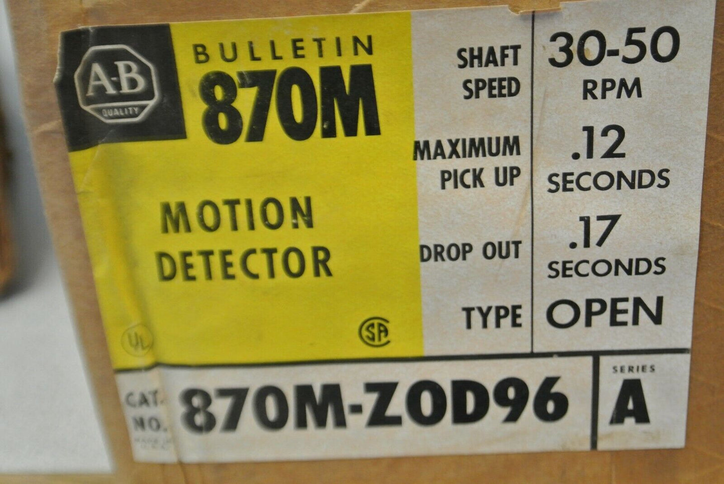 ALLEN-BRADLEY 870M-ZOD96 Ser. A / MOTION DETECTOR 30-50 RPM / 120V / NEW SURPLUS