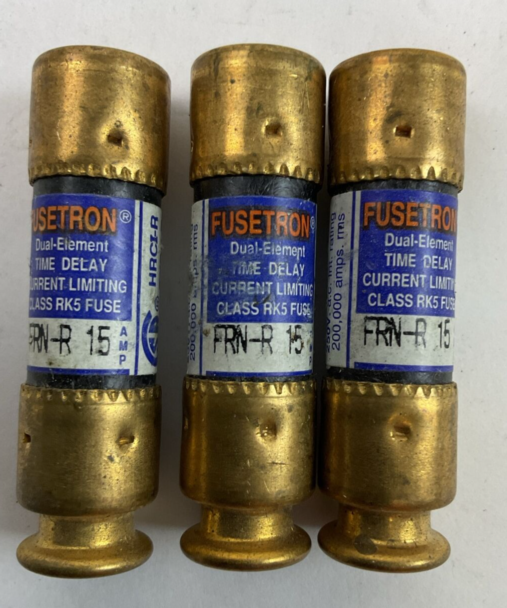 FUSETRON FRN-R 15 250VAC 15AMP DUAL-ELEMENT TIME DELAY CLASS RK5 FUSE (LOT OF 3)