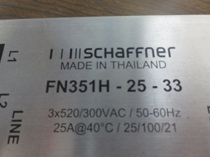 SCHAFFNER FN351H-25-33 POWER LINE FILTER 3x520/300VAC 50-60Hz 25A