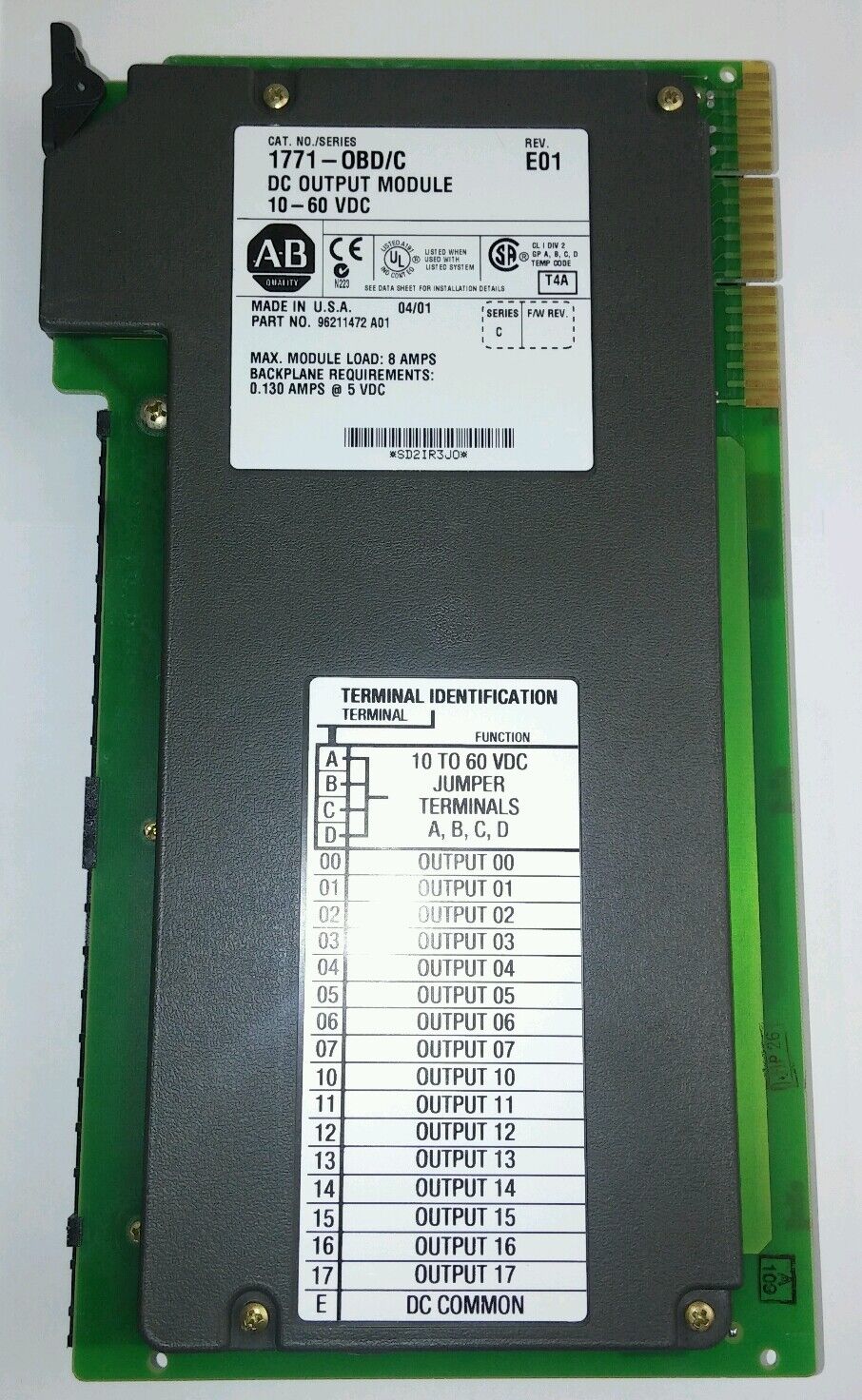 ALLEN-BRADLEY 1771-OBD/C REV E01 DC OUTPUT MODULE 10-60 VDC