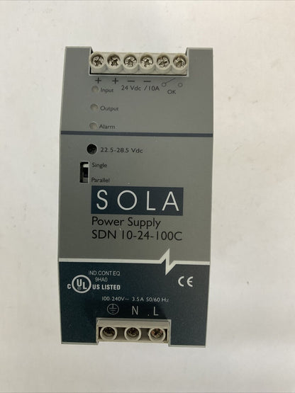 EMERSON SOLA SDN 10-24-100C POWER SUPPLY OUPUT 24VDC 10A INPUT 100-240VAC 3.5A