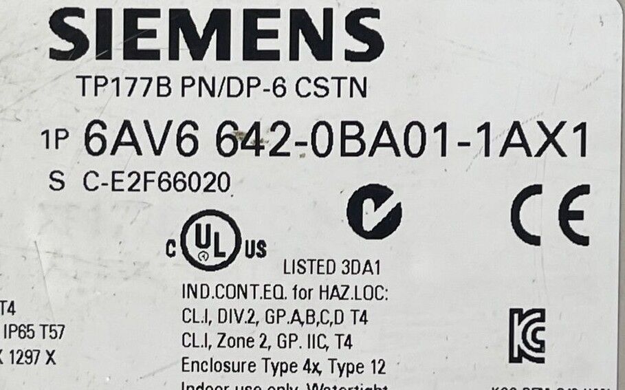 SIEMENS 1P 6AV6 642-0BA01-1AX1 SIMATIC PANEL TOUCH 24VDC TP177B