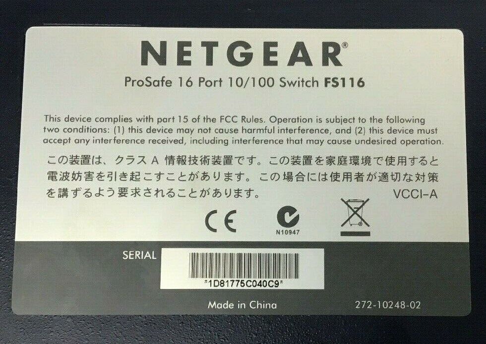 NETGEAR PROSAFE PORT 10/100 SWITCH FS116