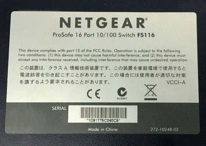 NETGEAR PROSAFE PORT 10/100 SWITCH FS116