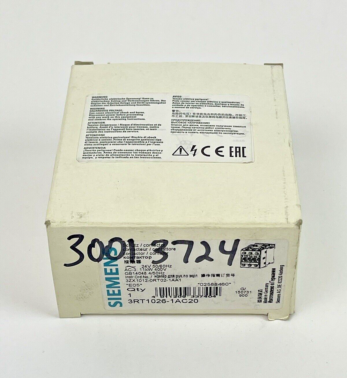 SIEMENS - 3RT1026-1AC20 -CONTACTOR AC-3 25 A, 11 kW / 400 V 24 V AC, 50/60 Hz 3P