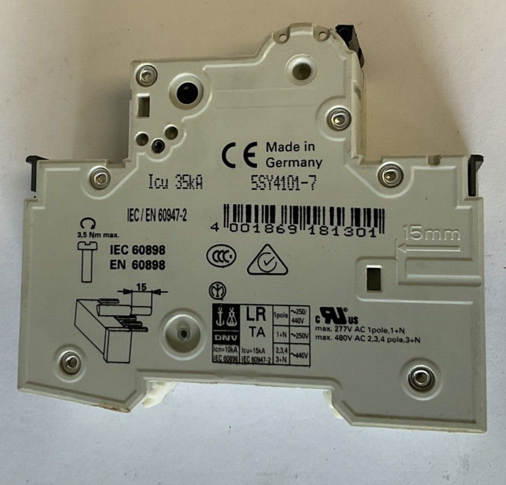 SIEMENS 5SY41 MCB C1 CIRCUIT BREAKER 230/400V W/5ST3010 CIRCUIT SWITCH