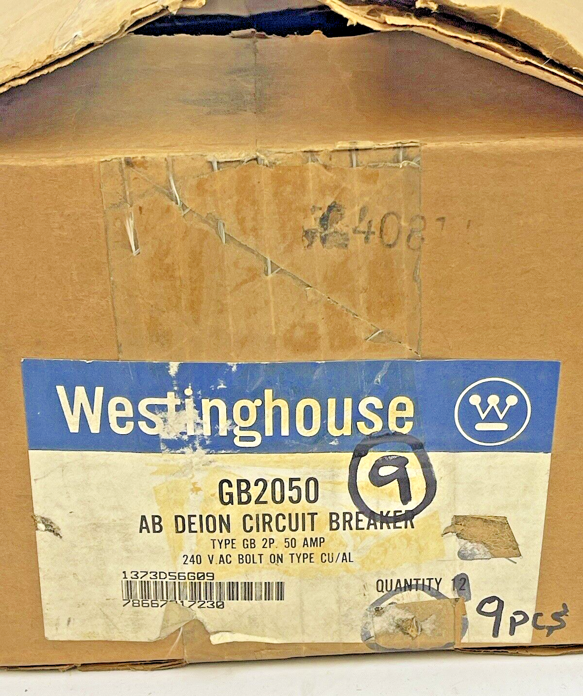 WESTINGHOUSE **BOX OF 9** - GB2050 - 50A/2 POLE/240 VAC/AB DE-ION/TYPE GB - NEW