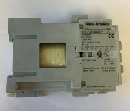 ALLEN BRADLEY 700-CF400D* CONTRACTOR SER. A 600VAC 25A 3PHASE***LOTOF2***