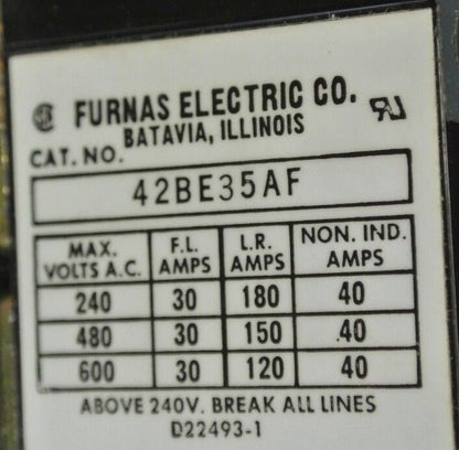 FURNAS 16BE106829 DEF. PURPOSE MAGNETIC STARTER - 110-120V, 3-POLE - NEW SURPLUS