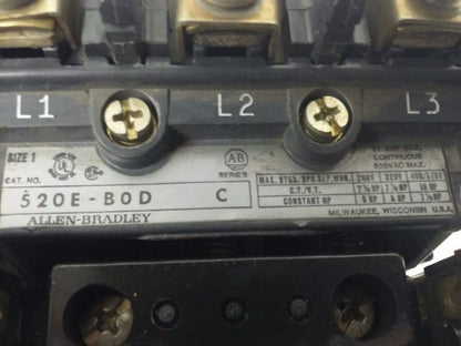 ALLEN BRADLEY, 520E-BOD , SER. C, STARTER, SIZE 1, 600V, 27A, 3PH, 120V COIL