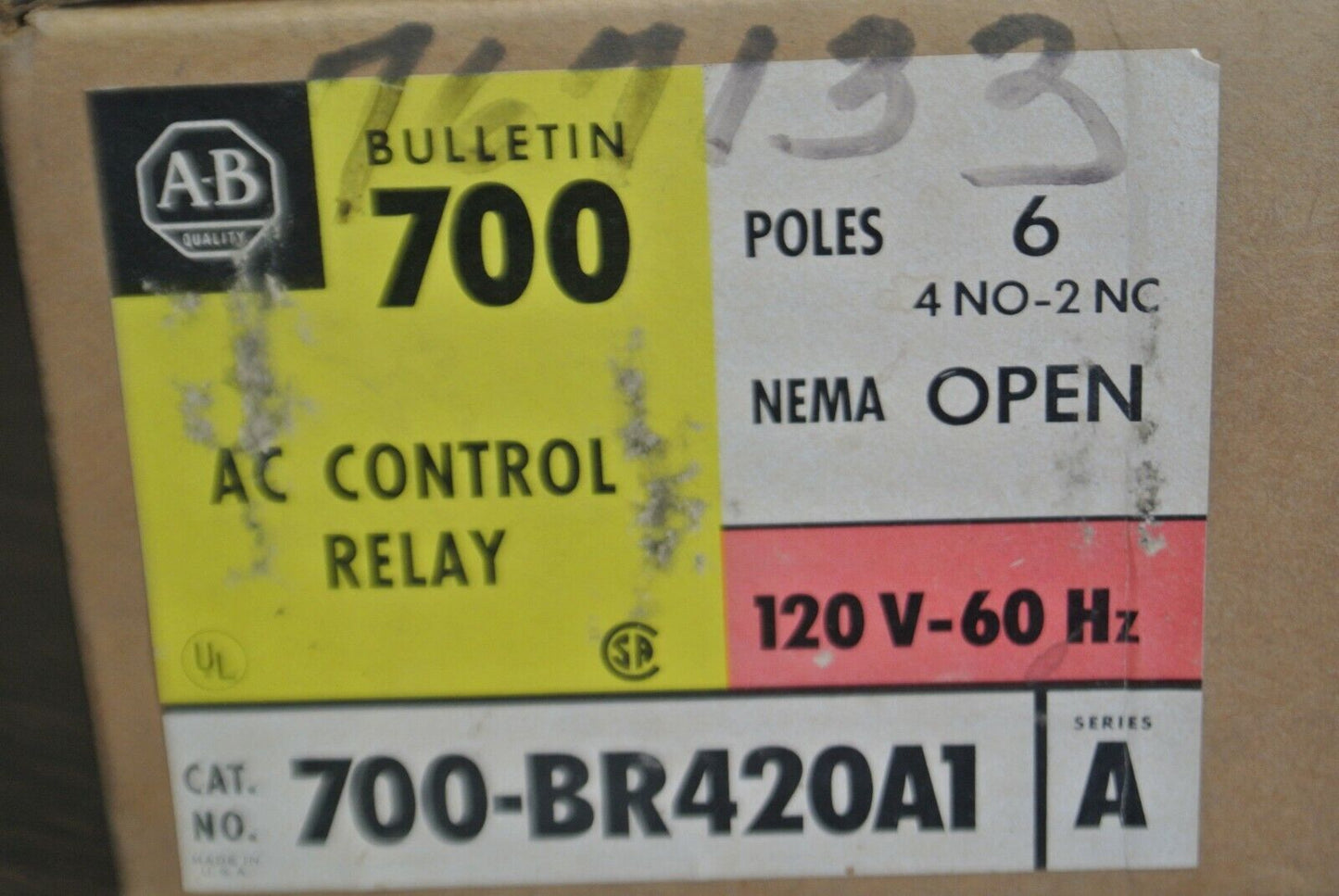 ALLEN-BRADLEY 700-BR420A1 / AC CONTROL RELAY / 6 POLE (4 NO, 2 NC) / NEW SURPLUS