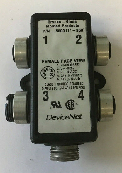 CROUSE HINDS 5000111-950 4 PORT MULTIBOX DEVICE NET. 24VDC/ .75A-3.0A PER PORT