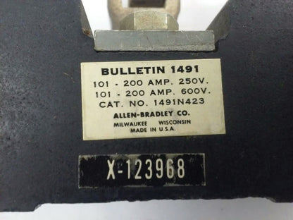 ALLEN BRADLEY 1491-N423 FUSE BLOCK,200AMP, 250 OR 600V, 3P,W/ X-123968, 1491N423