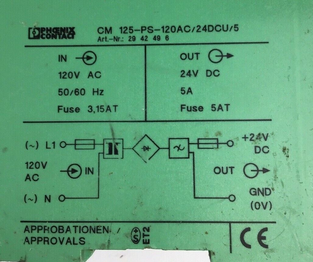 PHOENIX CONTACT CM 125-PS-120AC/24DCU/5 POWER SUPPLY
