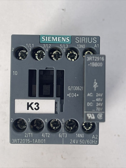 SIEMENS 3RT2015-1AB01 CONTACTOR 600VAC 20A COIL 24V 50/60HZ 3RT2916-1BB00 SURGE