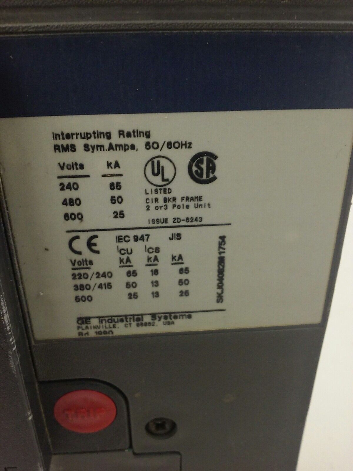 GE SKHA36AT0800 W/ SHUNT TRIP,  RMS, 3P, 800A, 600V, 800A PLUG, SAST1, 65KA,USED