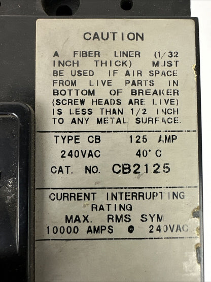 CHALLENGER CB2125 CIRCUIT BREAKER 125AMP 240VAC 2POLE