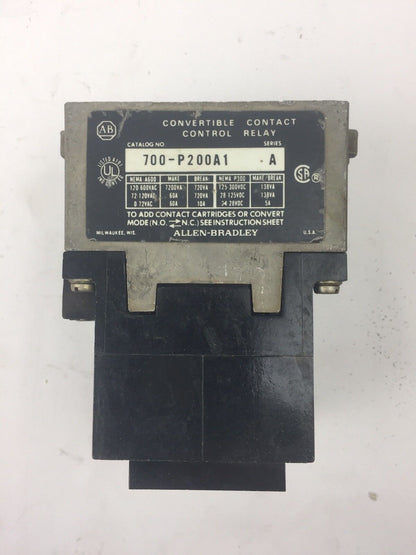 ALLEN BRADLEY 700-P200A1 AC CONTROL RELAY SERIES A COIL 230-240V 60HZ 220V 50HZ