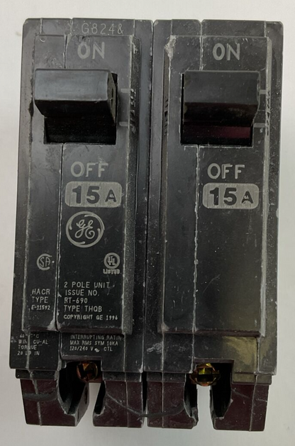 GE THQB215 CIRCUIT BREAKER 2POLE 15AMP 120/240VAC