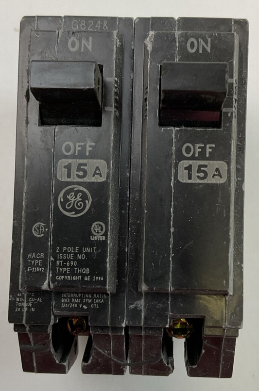 GE THQB215 CIRCUIT BREAKER 2POLE 15AMP 120/240VAC